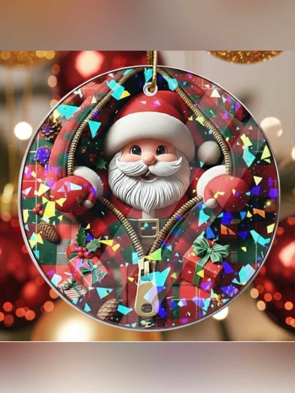🎄New🎄Festive Santa Claus Holographic Holiday Ornament (2/$10)